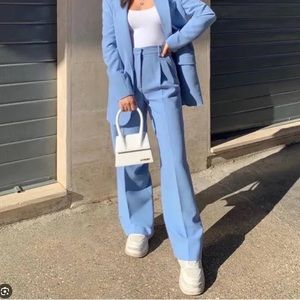 Zara baby blue pleated wideleg trouser pants